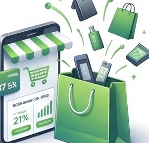 Tienda online WooCommerce con productos y bolsa de compras — diseño e-commerce Ecuador